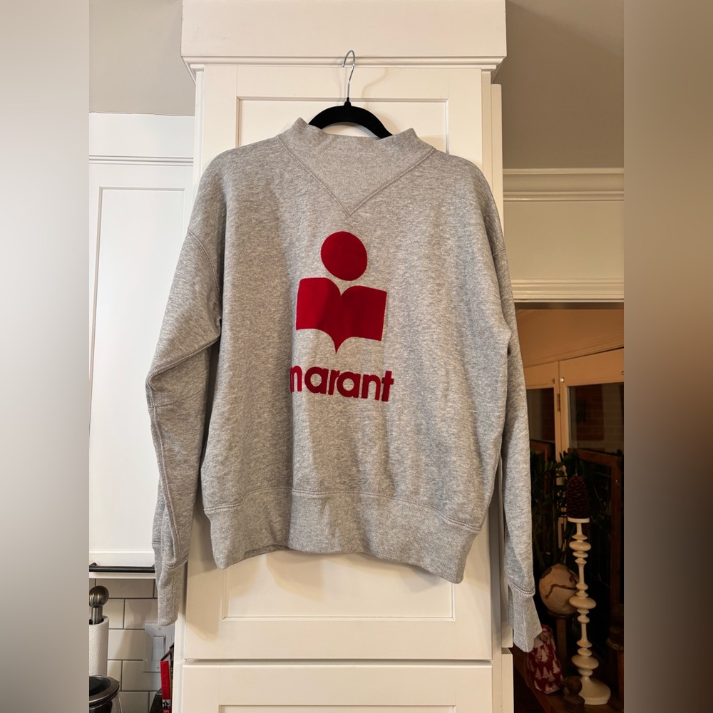 Isabel Marant etoile Moby logo pullover sweatshirt in grey maroon combo - Picture 4 of 8
